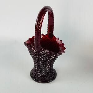 Westmoreland English Hobnail Ruby Red Tall Glass Basket 5 x 4 x 9”